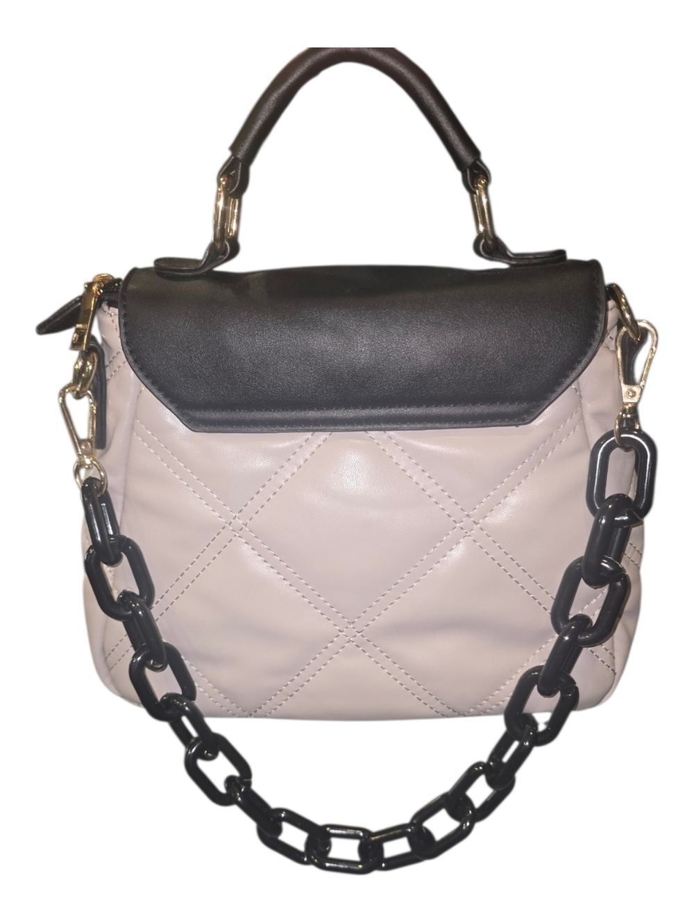 JEN & CO. Chic Two-Tone Quilted Crossbody Bag - Black & Cream 3 handel Options - Picture 7 of 12